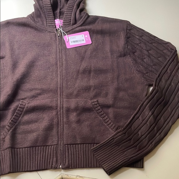 Edikted Brown Knit Hoodie Zip-Up Sweater - Picture 4 of 7